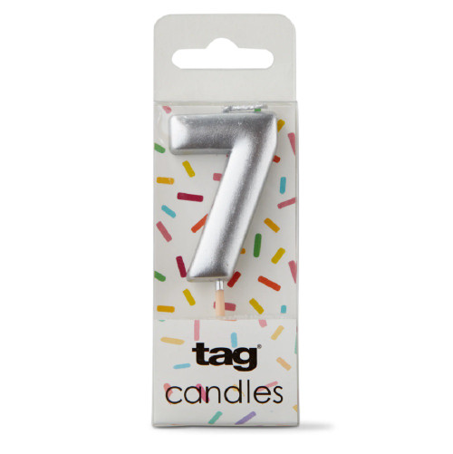 TAG Metallic Silver Digit Candle - "7" (G21930-S7)