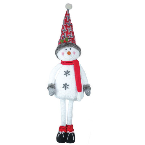 Hanna's Handiworks Red Gray Tartan Snowman Stretch Leg with Red Hat (15575A)