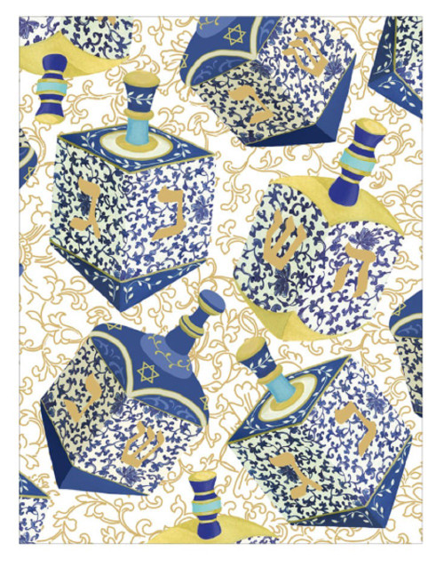 Caspari Foil Boxed Hanukkah Cards, Patterned Dreidels - 10 Cards (106222)