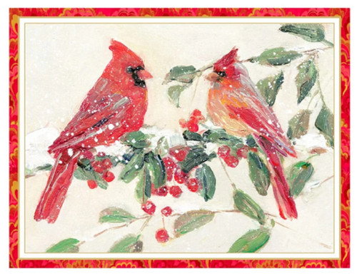 Caspari Boxed Christmas Cards, Two Cardinals - 15 Cards (106214)