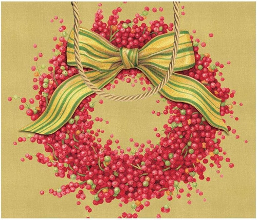 Caspari Large Gift Bag, Berries And Bow Gold (9662B3)