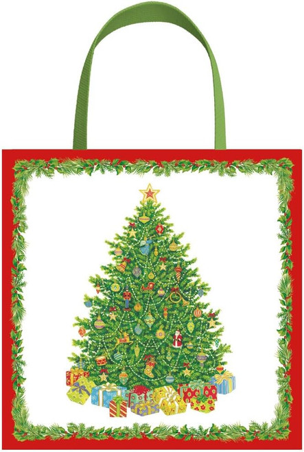 Caspari Small Square Gift Bag, Christmas Tree (10138B1.5)