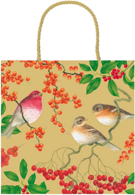 Caspari Small Square Gift Bag, Birds And Berries (10186B1.5)