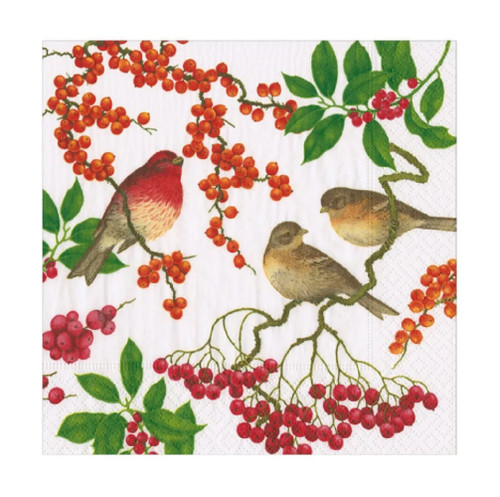 Caspari Paper Luncheon Napkins, Birds And Berries White - 2 Packs (19210L)