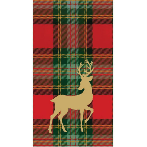 Caspari Paper Guest Towel Napkins, Reindeer Tartan Red - 2 Packs (18630G)