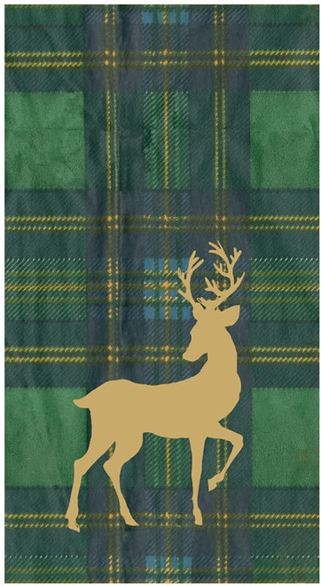 Caspari Paper Guest Towel Napkins, Reindeer Tartan Green - 2 Packs (18631G)