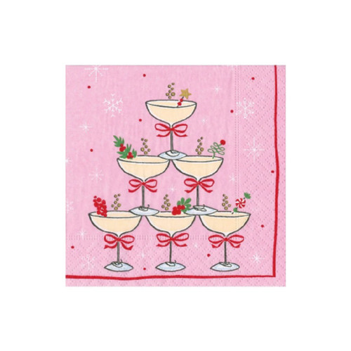 Caspari Paper Beverage Napkins, Sparkling Coupes Pink - 2 Packs (19280C)
