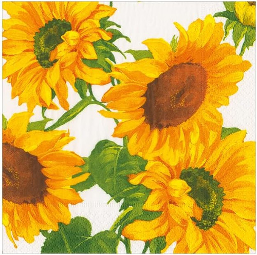 Caspari Paper Beverage Napkins, Sunflower Field - 2 Packs (19330C)