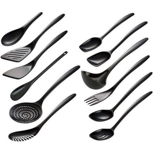 Gourmac Melamine Serving Utensils, Black - Set of 12 (3500-12BK)