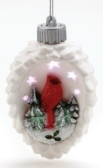 Roman LED Cardinal In Pinecone Ornament (33426)
