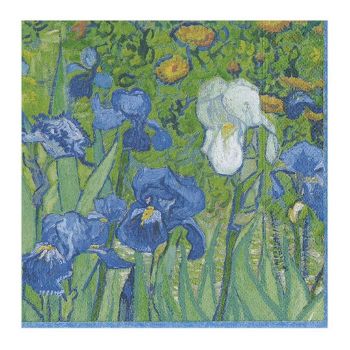 Caspari Paper Beverage Napkins, Van Gogh Irises, 2 Pack (13670C)