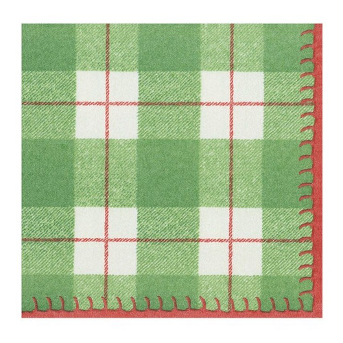 Caspari Paper Linen Beverage Napkins, Plaid Check Green - 2 Packs (14801CG)