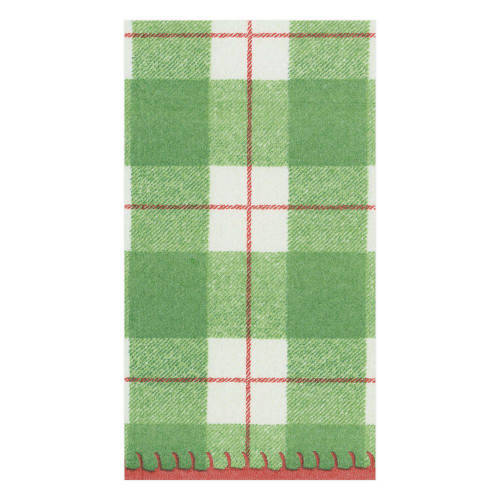 Caspari Paper Linen Guest Towel Napkins, Plaid Check Green - 2 Packs (14801GG)