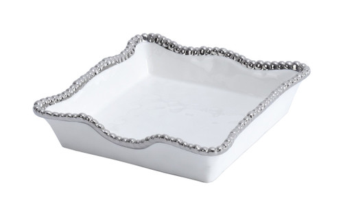 Pampa Bay Salerno Porcelain Luncheon Napkin Holder, White/Silver (CER-2212-W)