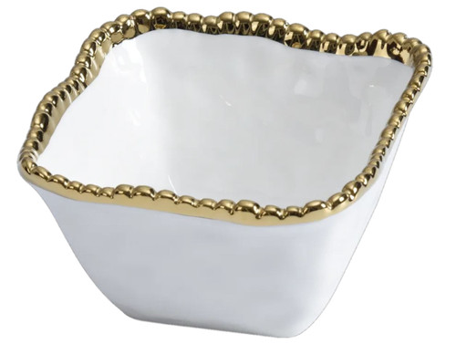 Pampa Bay Salerno Square Snack Bowl, White & Gold (CER-2251-WG)