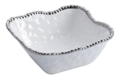 Pampa Bay Salerno Square Salad Bowl, White & Silver (CER-2252-W)