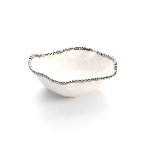 Pampa Bay Salerno Salad Bowl, White & Silver (CER-1718-W)