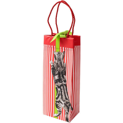 Caspari Wine & Bottle Gift Bag, Curious Christmas Cats (9716B4)