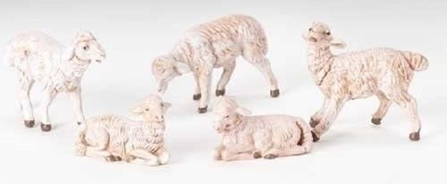 Roman Fontanini 5" Collection White Sheep Family, 5 Piece Set (72539)