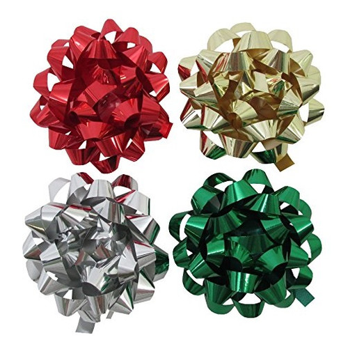 The Gift Wrap Company 3.5" Metallic Gift Bow Assortment, Pack of 4