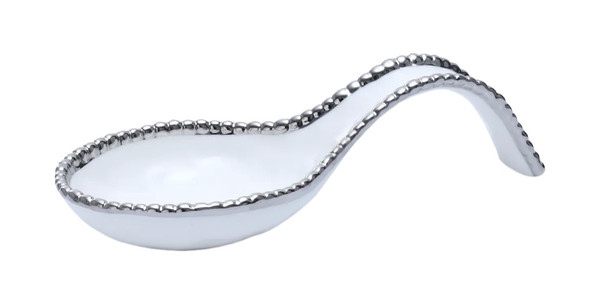 Pampa Bay Salerno Porcelain Spoon Rest, White & Silver (CER-2430-W)