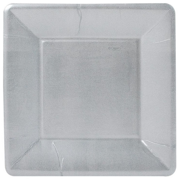 Caspari Square Paper Salad/Dessert Plates, Silver Leaf - 2 Packs (5815SP)