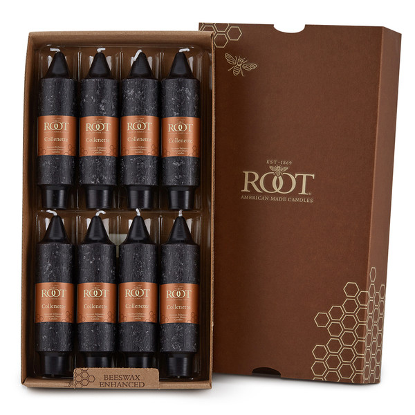 Root Timberline Collenette Candles 5", Black - Box of 8 (59540)