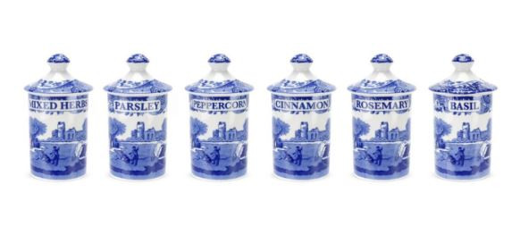 Portmeirion Spode Spice Jars, Blue Italian, Set of 6