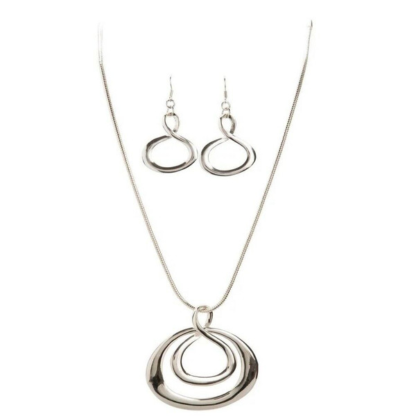 Rain Silver Double Twist Loop Necklace And Earring Set