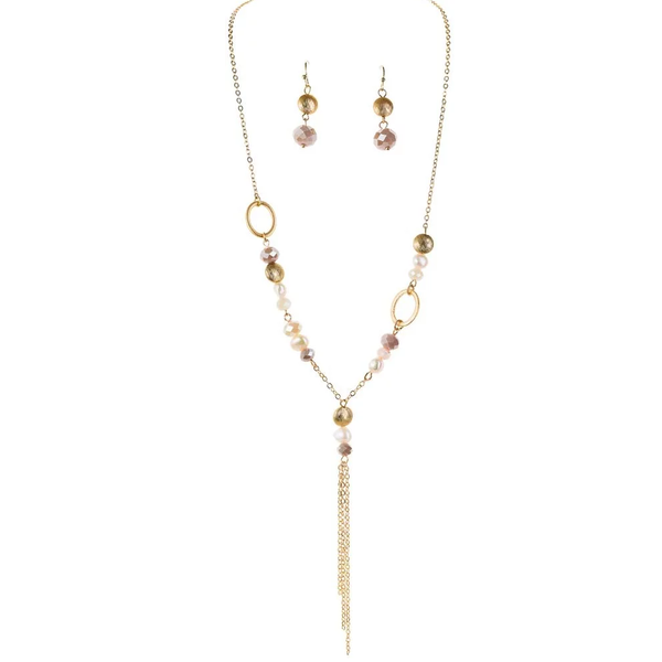 Rain Natural Gold Tassel Y-Shaped Necklace Set