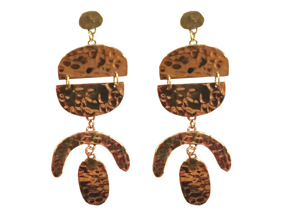 Far Fetched Imports Earring, Cancun, Hammered Gold