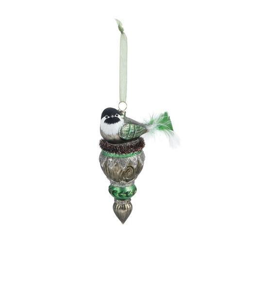Demdaco Glass Finial Ornament, Chickadee