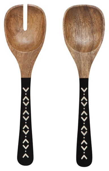 Now Designs Mango Wood Ziggy Salad Servers, Set of 2, Black