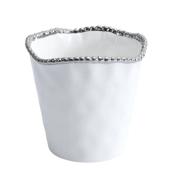 Pampa Bay Salerno Medium Porcelain Cachepot, White/Silver (CER-2512-W)