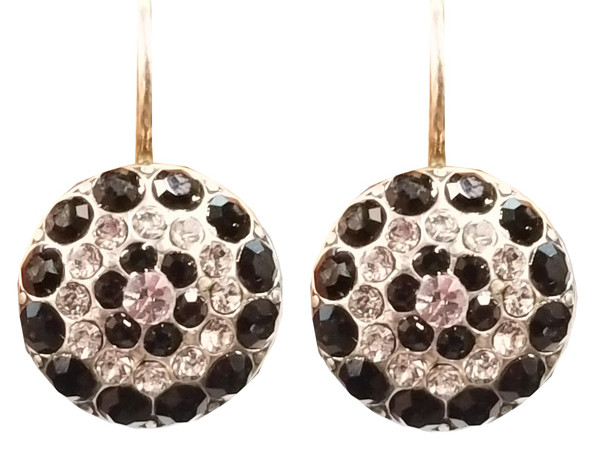 Mariana Crystal Earrings, Round, Black and Clear Crystals