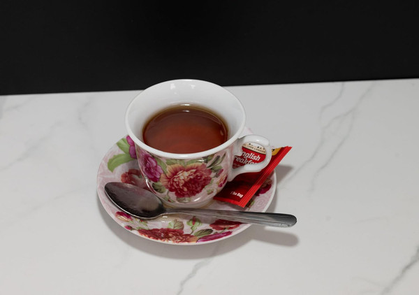 Just Dough It Fake Cup of Tea on Saucer with Teaspoon (W0511F)