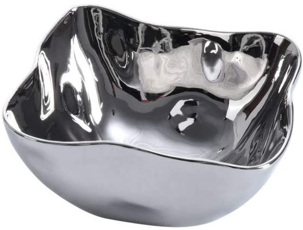 Pampa Bay Thin & Simple Porcelain Square Snack Bowl, Silver