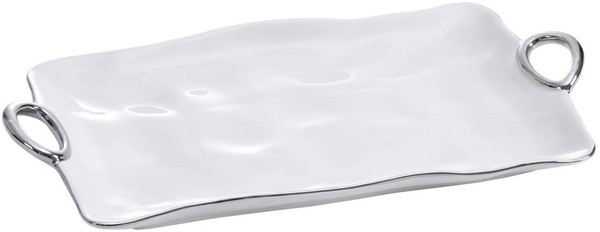 Pampa Bay Handle with Style Platter, White & Silver (CER-2610)