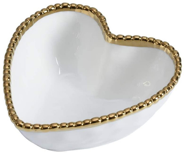 Pampa Bay Love is in the Air Heart Bowl, White & Gold (CER-2639-WG)