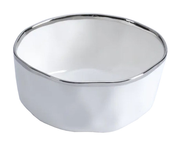Pampa Bay Bianca Small Porcelain Bowl, White/Silver (CER-2645-W)