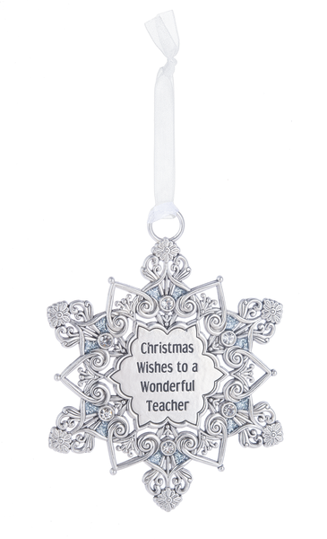 Ganz Snowflake Ornament - Christmas Wishes to a Wonderful Teacher (EX27386)