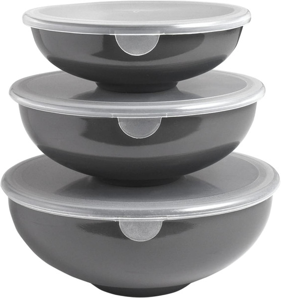Gourmac Melamine Nesting Prep Bowls With Lids, Gray - Set of 3 (3580GY)