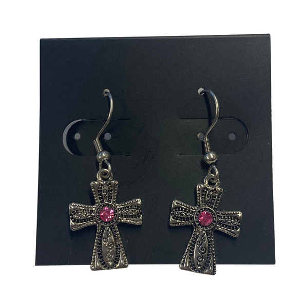 Ganz Pink Gem Cross Earrings