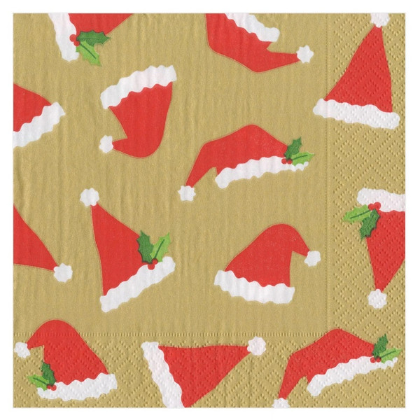 Caspari Paper Luncheon Napkins, Santa Hat Toss Gold - 2 Packs (16130L)