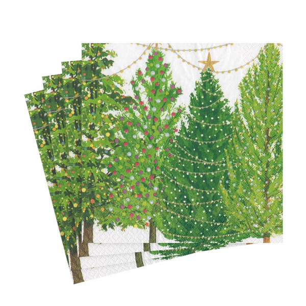 Caspari Paper Luncheon Napkins, Christmas Trees with Lights - 2 Packs (16150L)