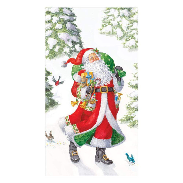 Caspari Paper Guest Towel Napkins, Woodland Santa - 2 Packs (16100G)