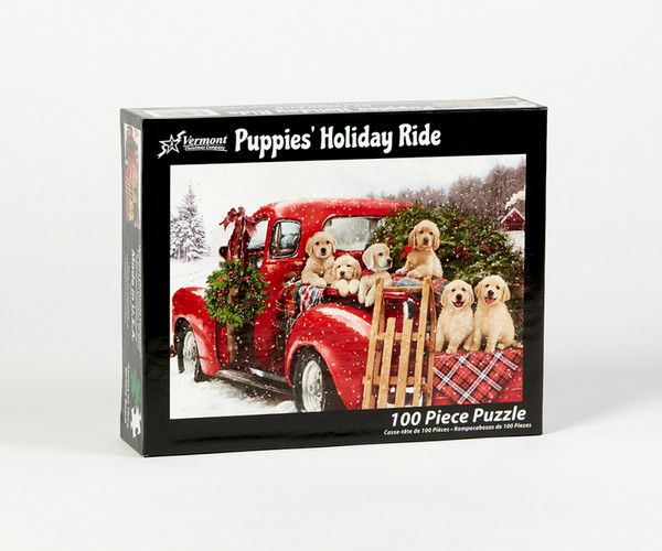 Vermont Christmas Company Jigsaw Puzzle, Puppies' Holiday Ride - 100 Piece (VC1127)