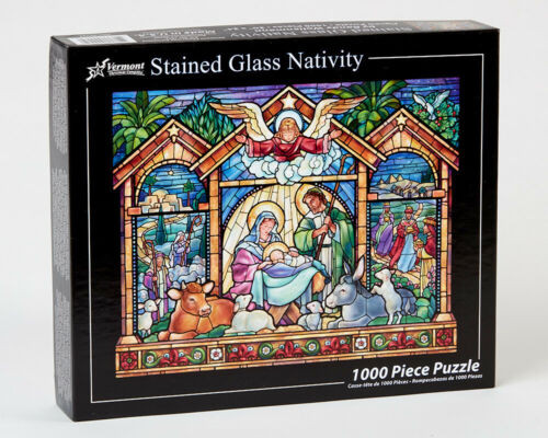 Vermont Christmas Company Jigsaw Puzzle, Stained Glass Nativity - 1000 Piece (VC135)