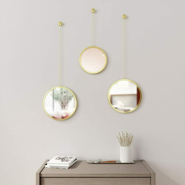 Umbra Dima Round Mirror, Brass Set of 3