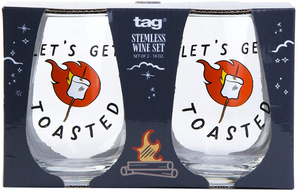 TAG Let's Get Toasted Stemless Wine Glass, Set of 2